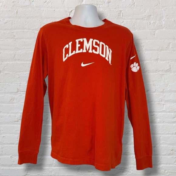 Nike Clemson Tigers Long Sleeve T-Shirt Men’s Size Large Orange Cotton - Picture 1 of 10